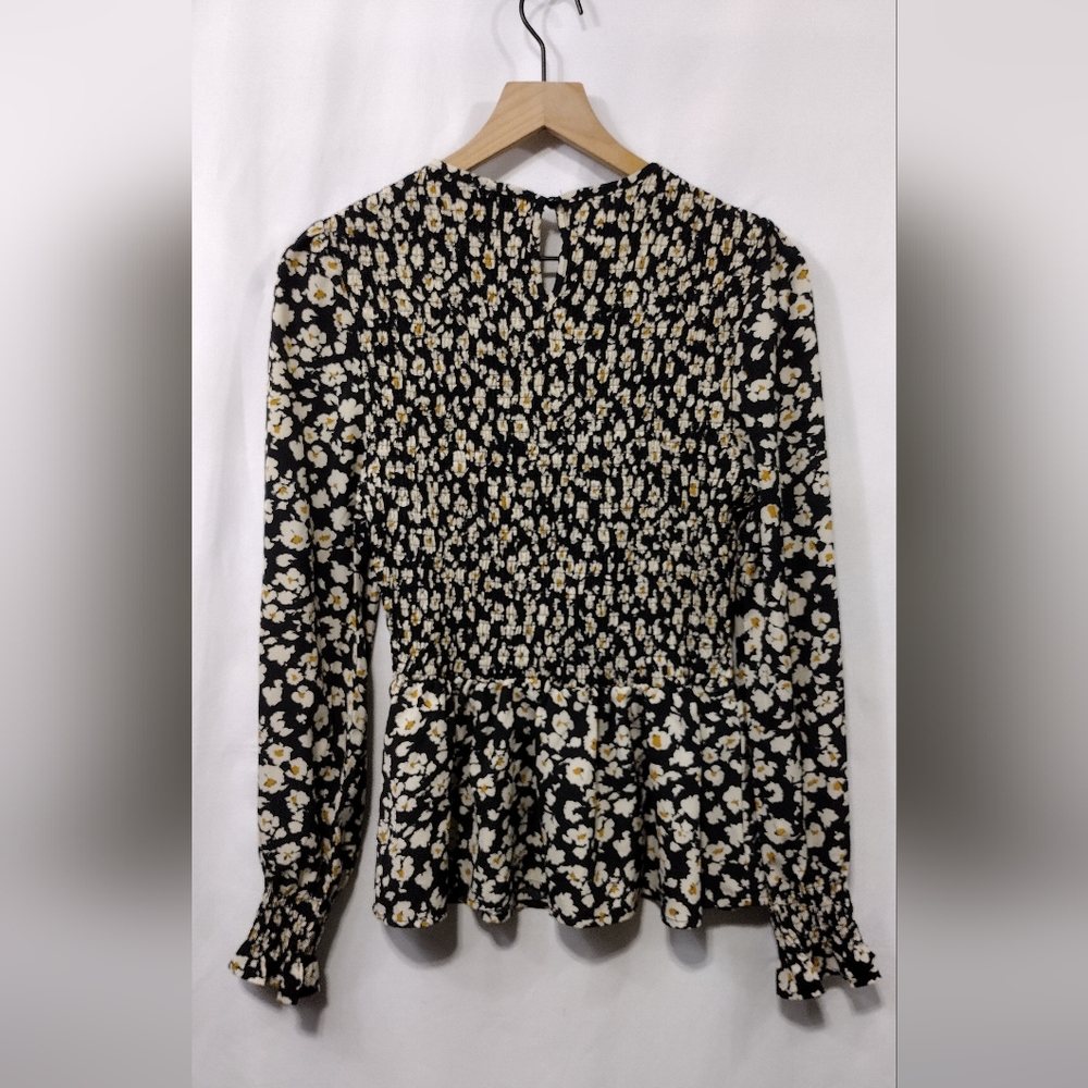 PrettyGarden Floral Smocked Babydoll Top Women's L Black White Cottagecore Y2K - Picture 7 of 10